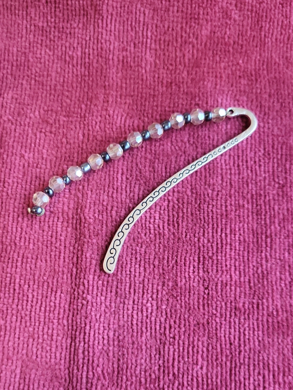 Silver-Tone Beaded Bookmark with Pink Crystal Beads